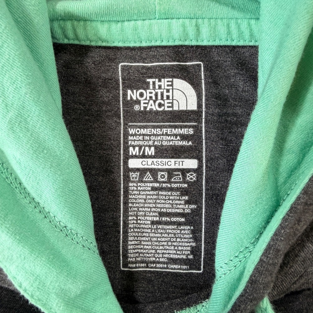 North Face Hoodie Womens Med Heathered Gray Teal Pullover Kangaroo Pocket Active - Picture 6 of 7